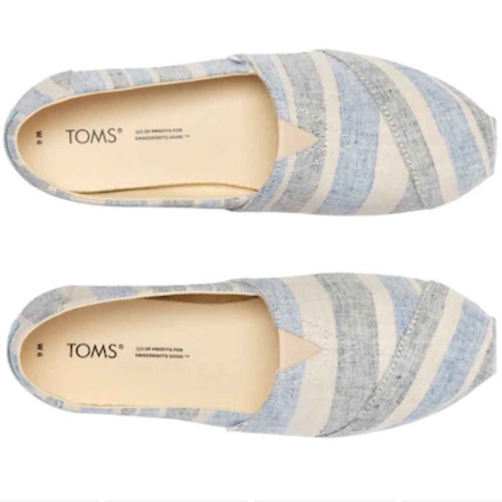 TOMS wide stripe ‘alpargata’ slip on, size 7.